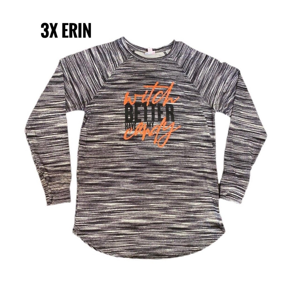 3x Lularoe Erin "Witch" Candy Halloween long sleeve raglan top Fits 26/28